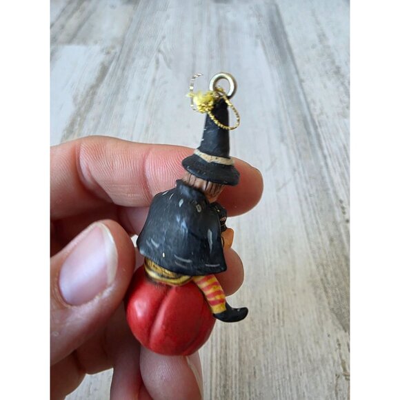 Dept 56 polliwoggs mini witch Halloween jack-o'-lantern cat ornament tree table - Picture 4 of 7